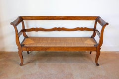 19th Century French Provencal Walnut Sofa Bench With Rush Seat