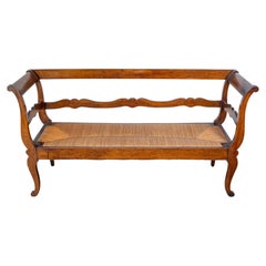 19th Century French Provencal Walnut Sofa Bench With Rush Seat