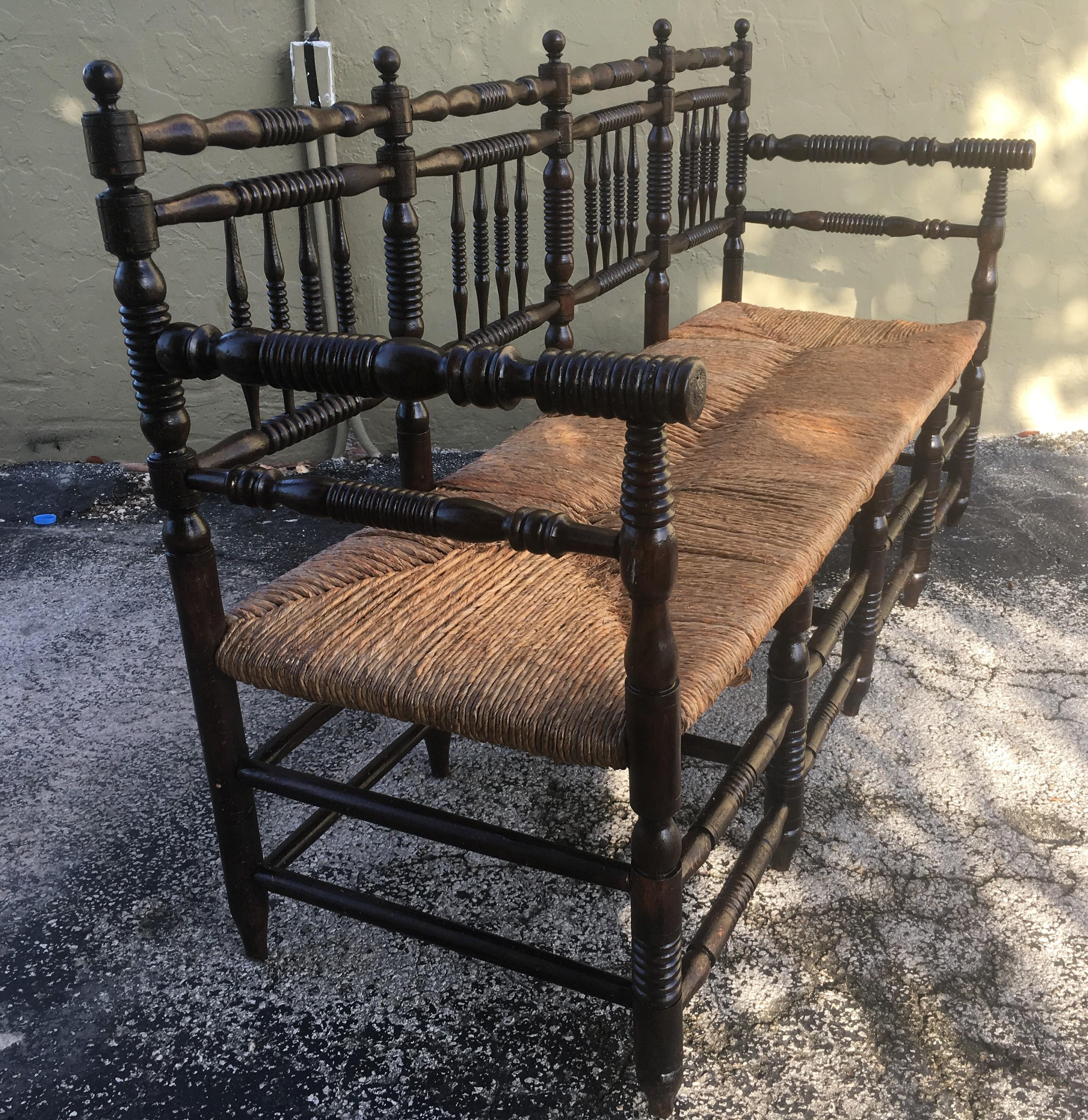 19th Century French Provencial Bench With Three Cane Seats Back