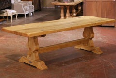19th Century French Provincial Bleached Oak Refectory Trestle Farm Table
