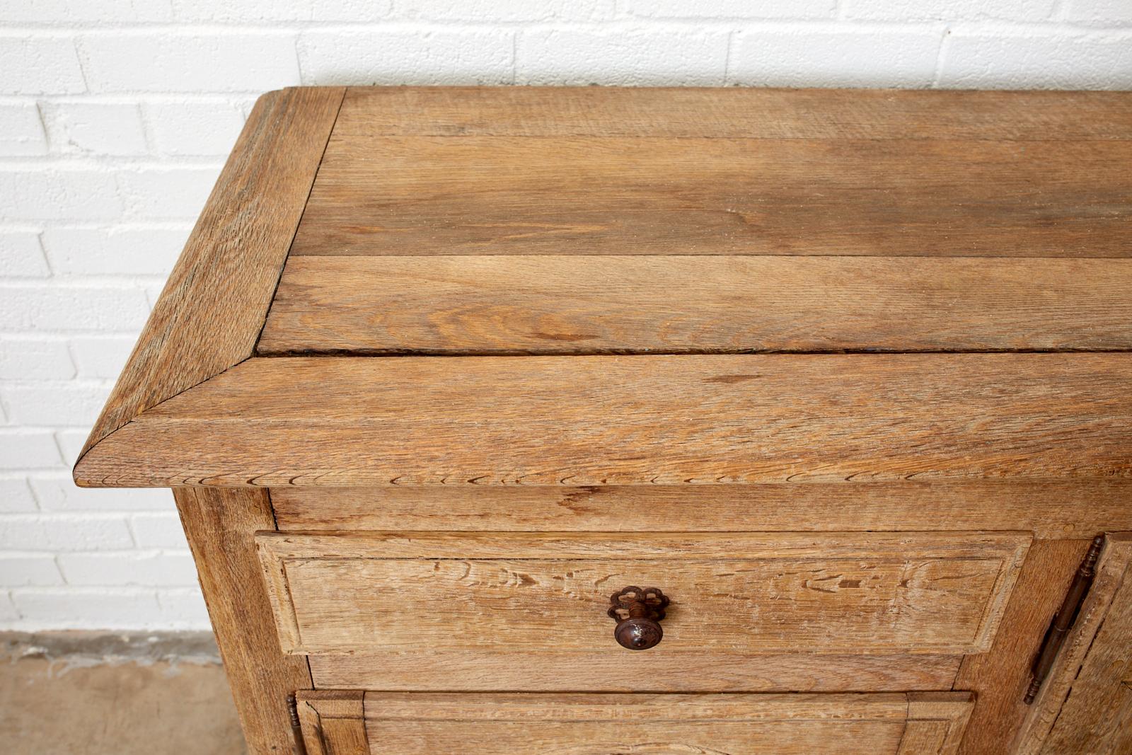 Rustic 19th Century French Provincial Bleached Oak Sideboard Enfilade