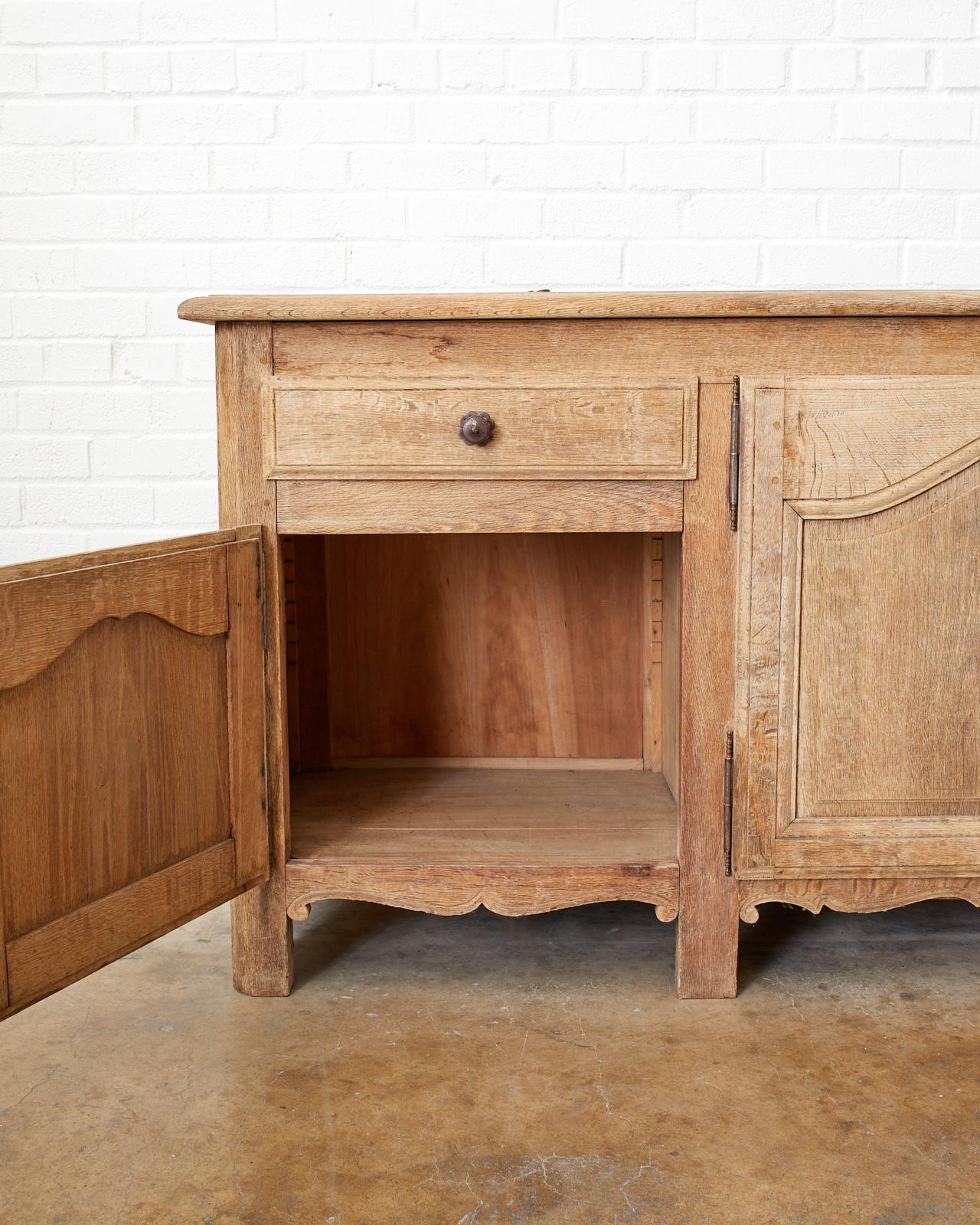 19th Century French Provincial Bleached Oak Sideboard Enfilade In Distressed Condition In Rio Vista, CA