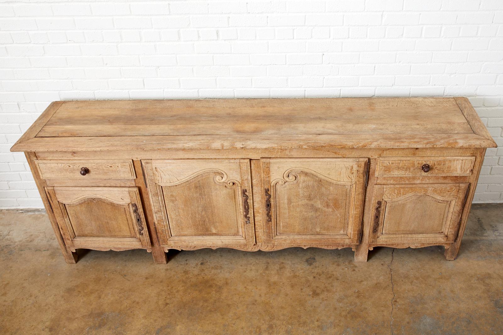 Brass 19th Century French Provincial Bleached Oak Sideboard Enfilade