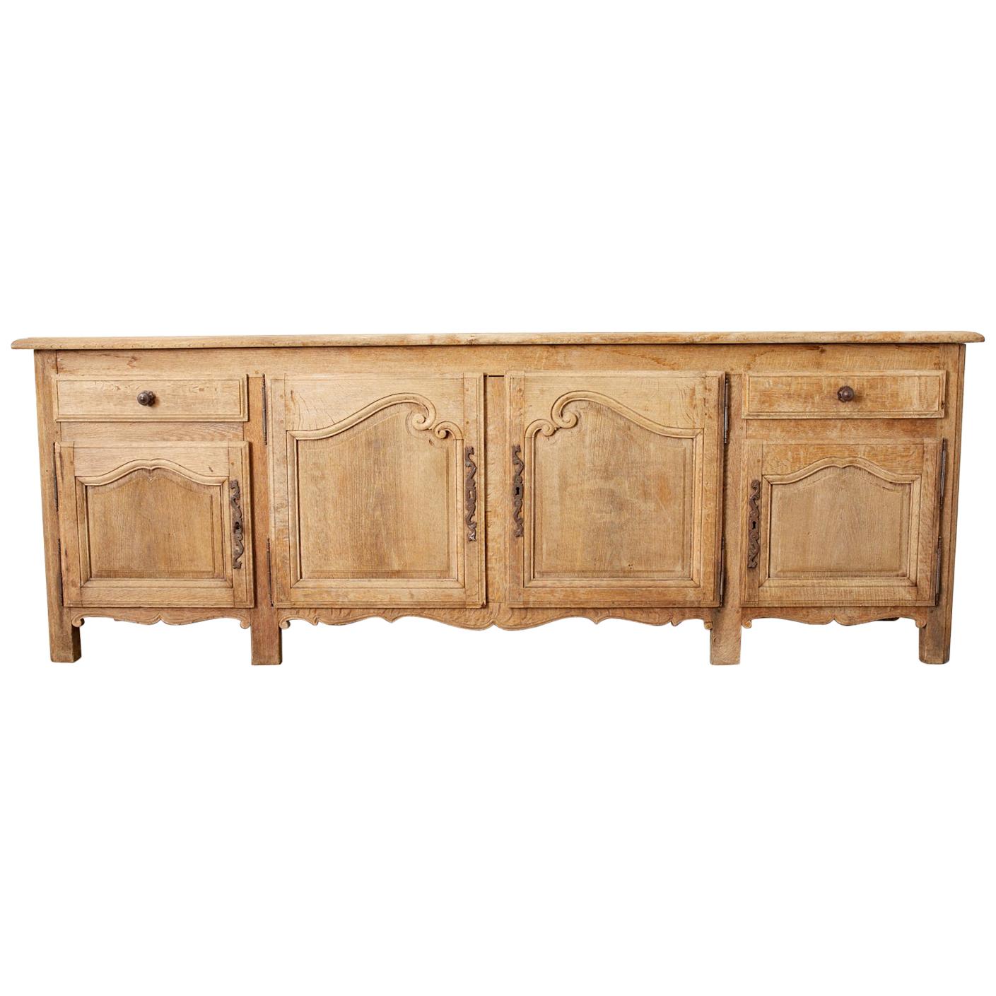 19th Century French Provincial Bleached Oak Sideboard Enfilade