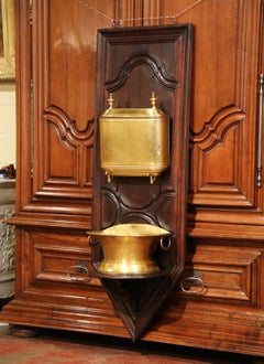 19th Century French Brass Lavabo Fountain on Carved Oak Backboard