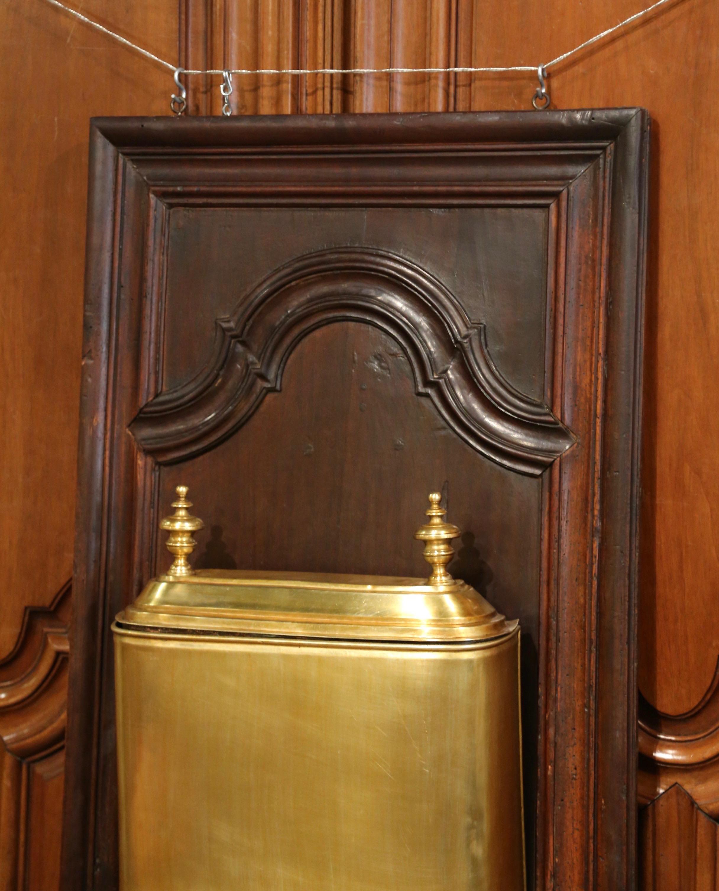 19th Century French Provincial Brass Lavabo Fountain on Carved Oak Wall Mount For Sale 1