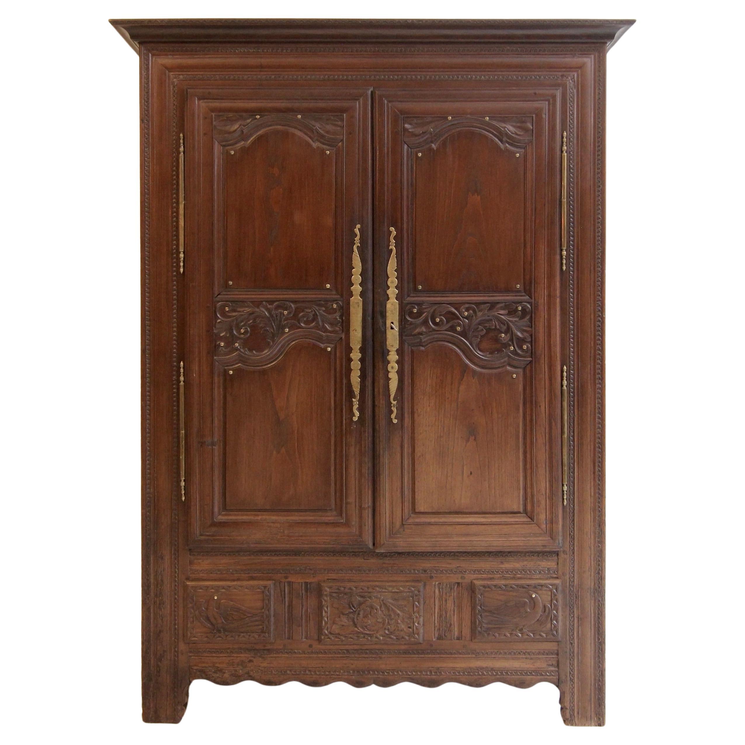 19th Century French Provincial Breton Folk-Art Cabinet or Armoire