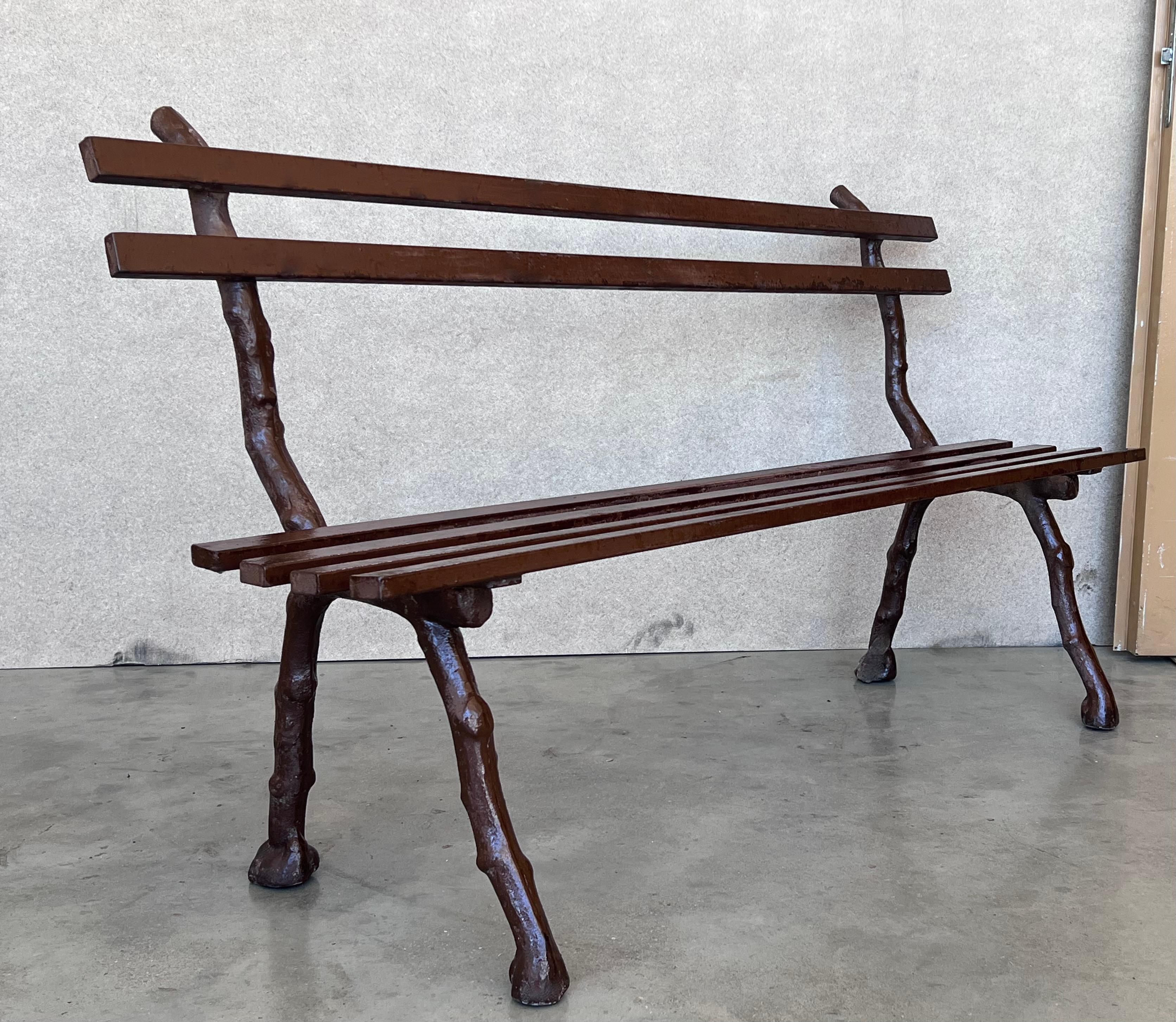 19th Century French Provincial Brown Garden Bench with Cast Iron Legs For Sale 1