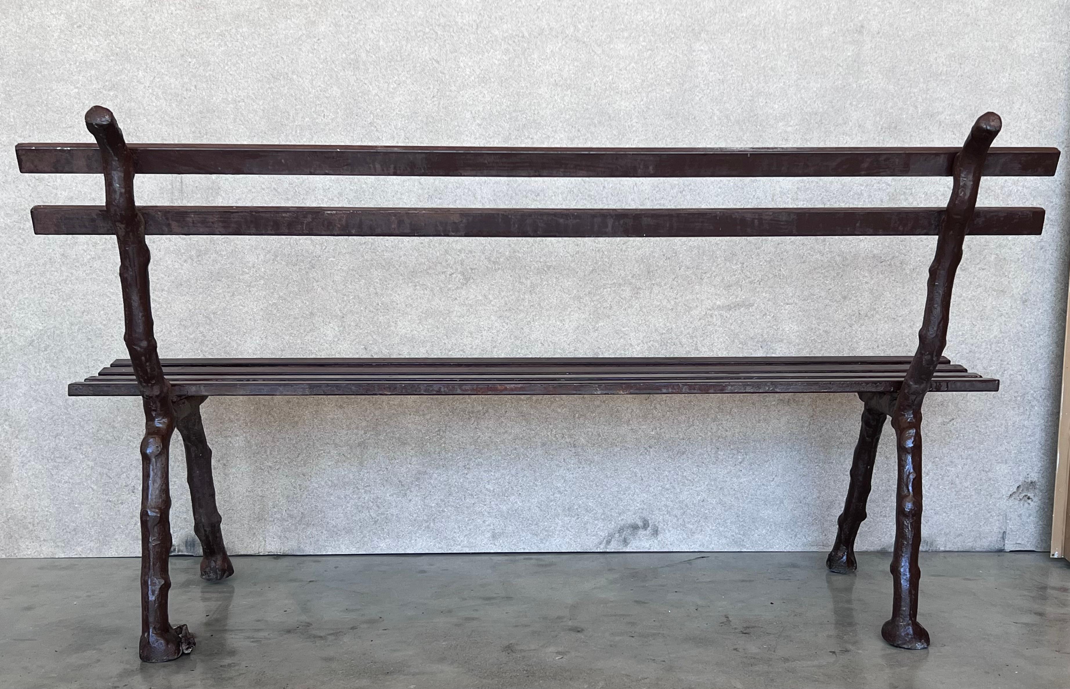 19th Century French Provincial Brown Garden Bench with Cast Iron Legs For Sale 2