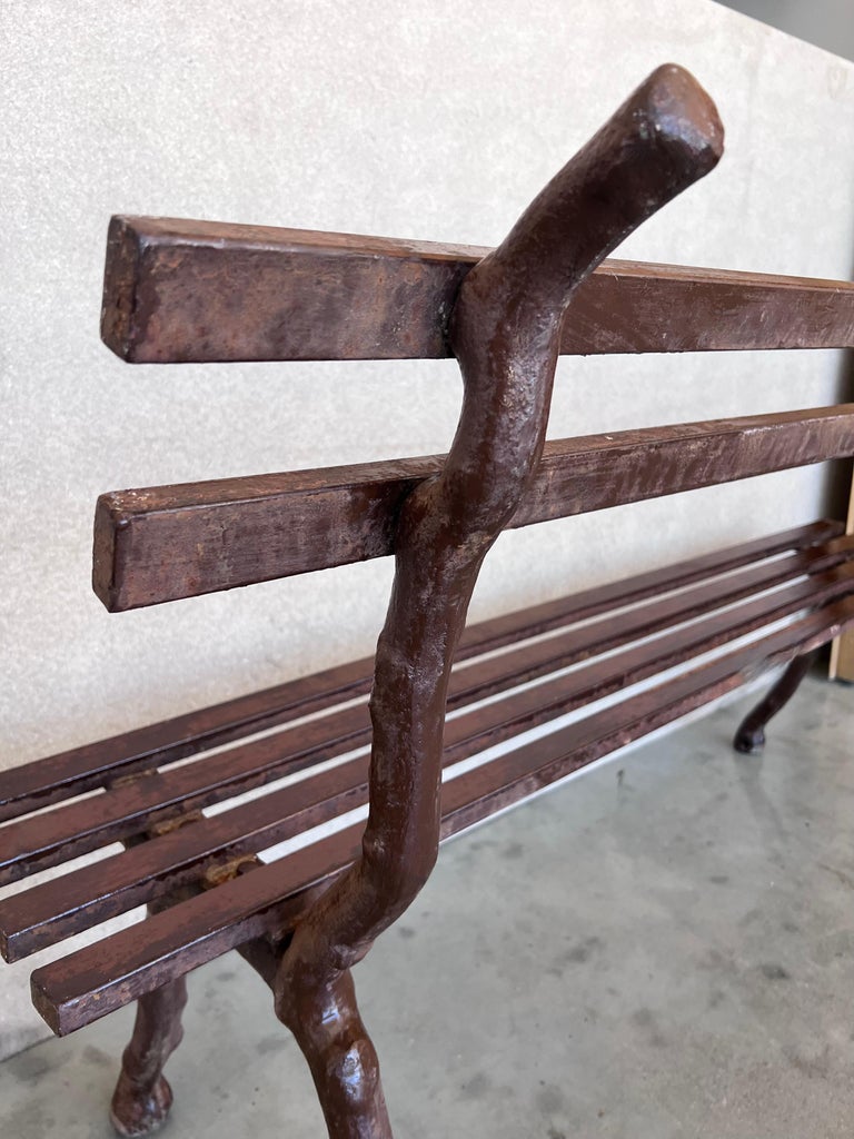 19th Century French Provincial Brown Garden Bench with Cast Iron Legs