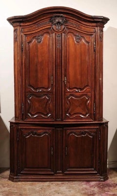 19th Century French Provincial Buffet Deux Corps Cabinet in Oak