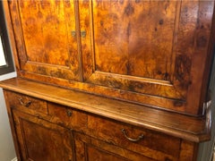 19th Century French Provincial Burled Ash Buffet Deux Corps Cabinet