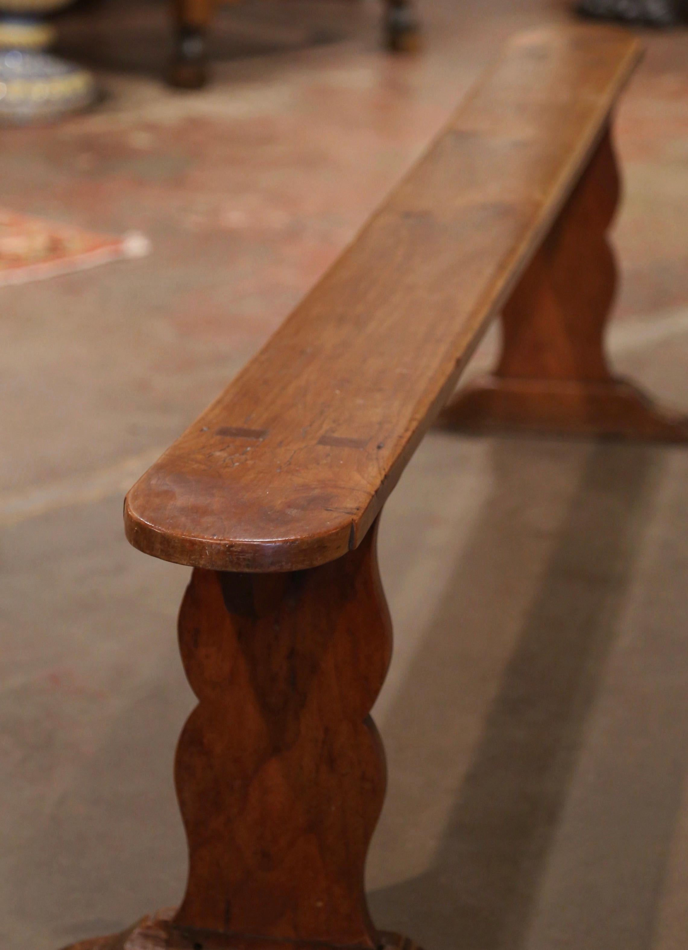 19th Century French Provincial Carved Cherry Bench on Pedestal Bases 4