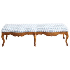 19th Century French Provincial Carved Walnut Bench