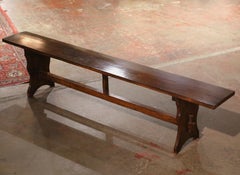 19th Century French Provincial Carved Walnut Farmhouse Trestle Bench