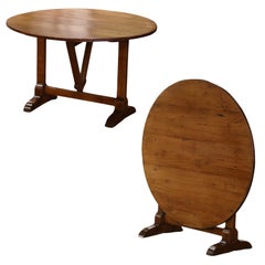 19th Century French Provincial Carved Walnut & Pine Tilt-Top Wine Tasting Table