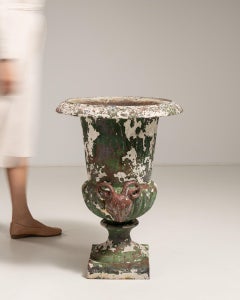 19th Century French Provincial Cast Iron Urn with Weathered Finish