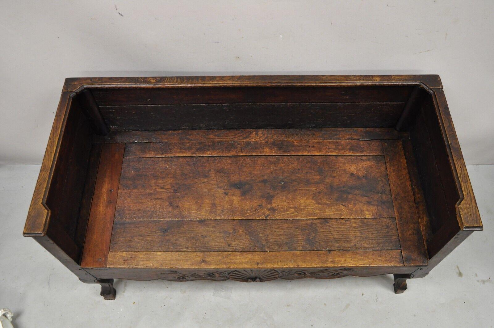 19th Century French Provincial Country Walnut Hoof Foot Storage Window Bench 1