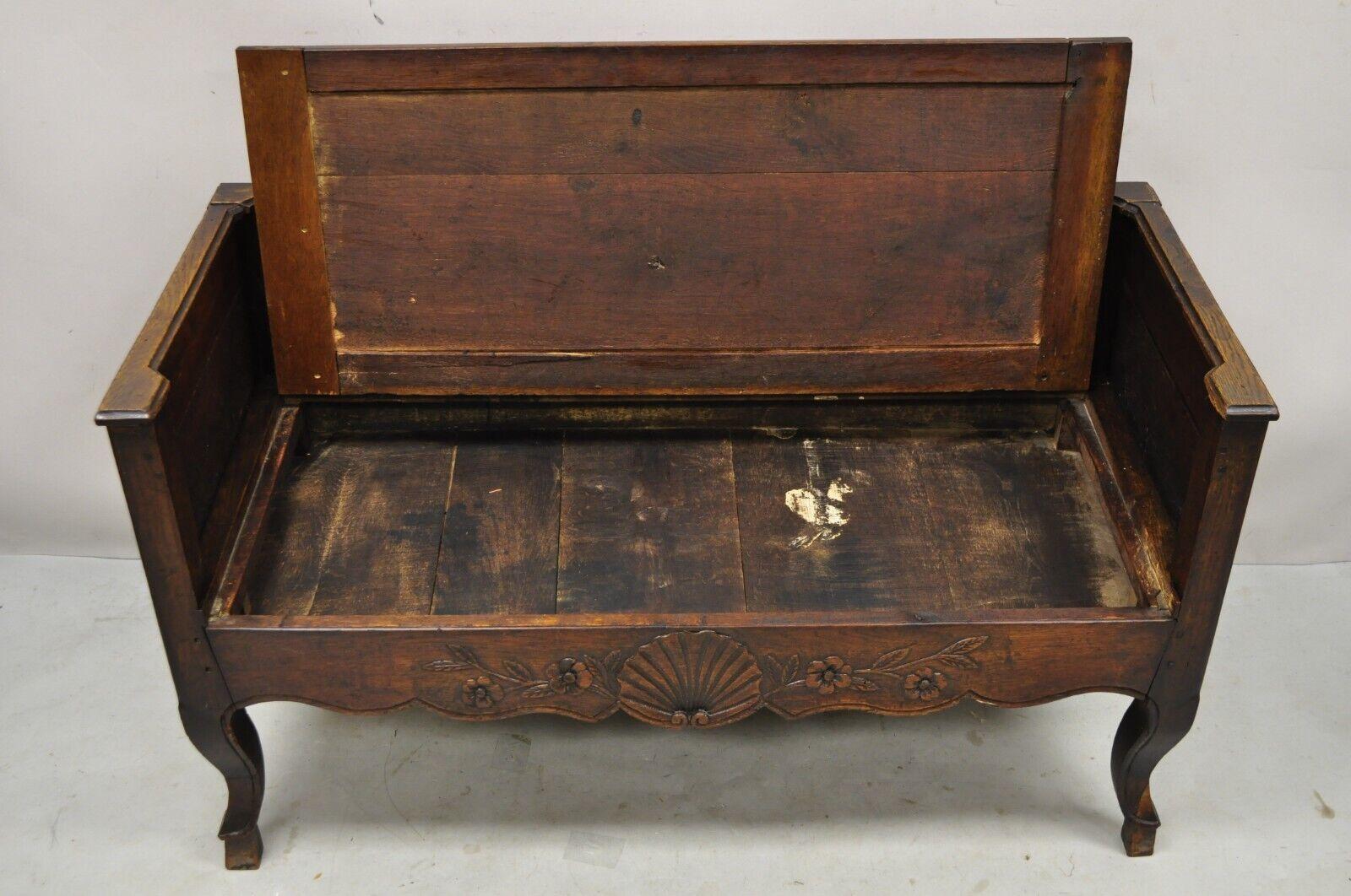 19th Century French Provincial Country Walnut Hoof Foot Storage Window Bench 2