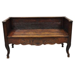 19th Century French Provincial Country Walnut Hoof Foot Storage Window Bench
