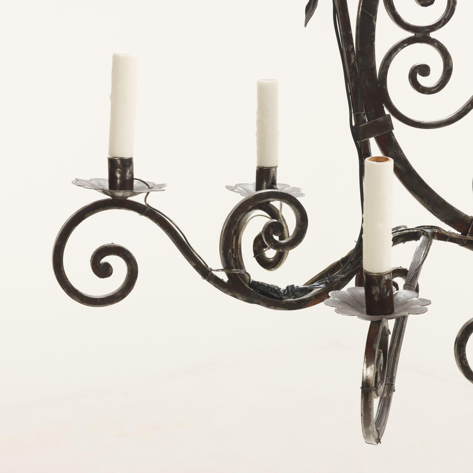 Hand-Crafted 19th Century French Provincial Decorative Steel Chandelier For Sale
