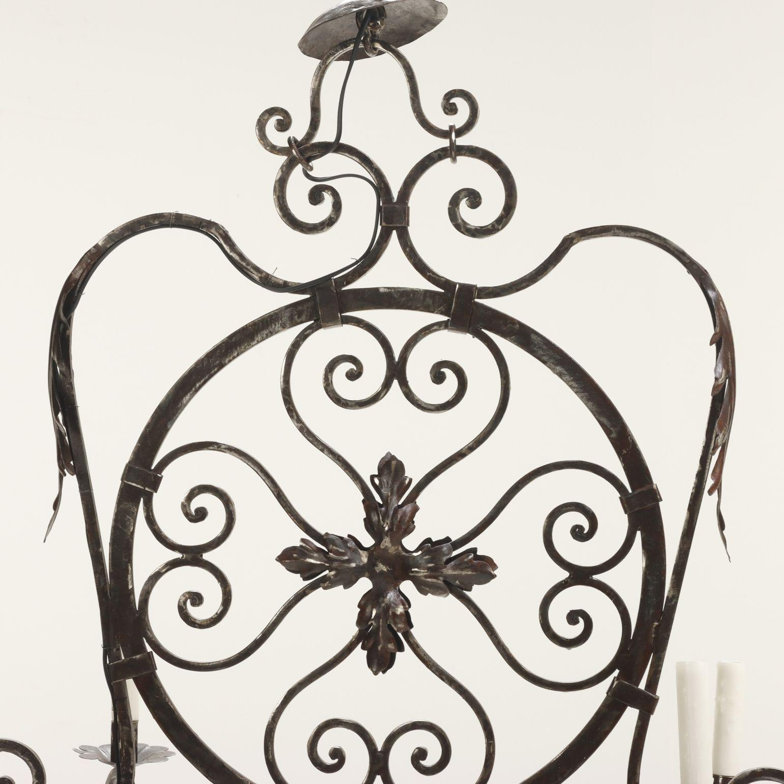 19th Century French Provincial Decorative Steel Chandelier In Excellent Condition For Sale In Middleburg, VA