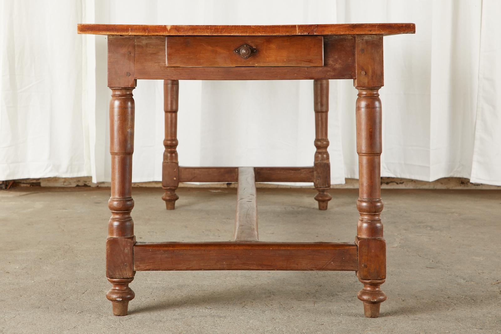 19th Century French Provincial Farmhouse Fruitwood Trestle Table 1