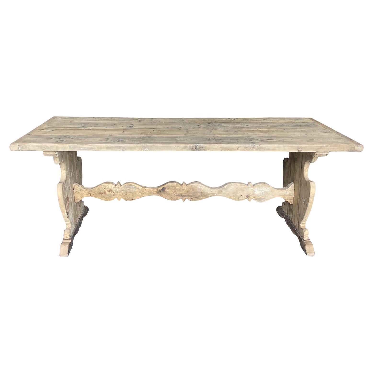 19th Century French Provincial Farmhouse Trestle Table, Antique Oak Dining Table