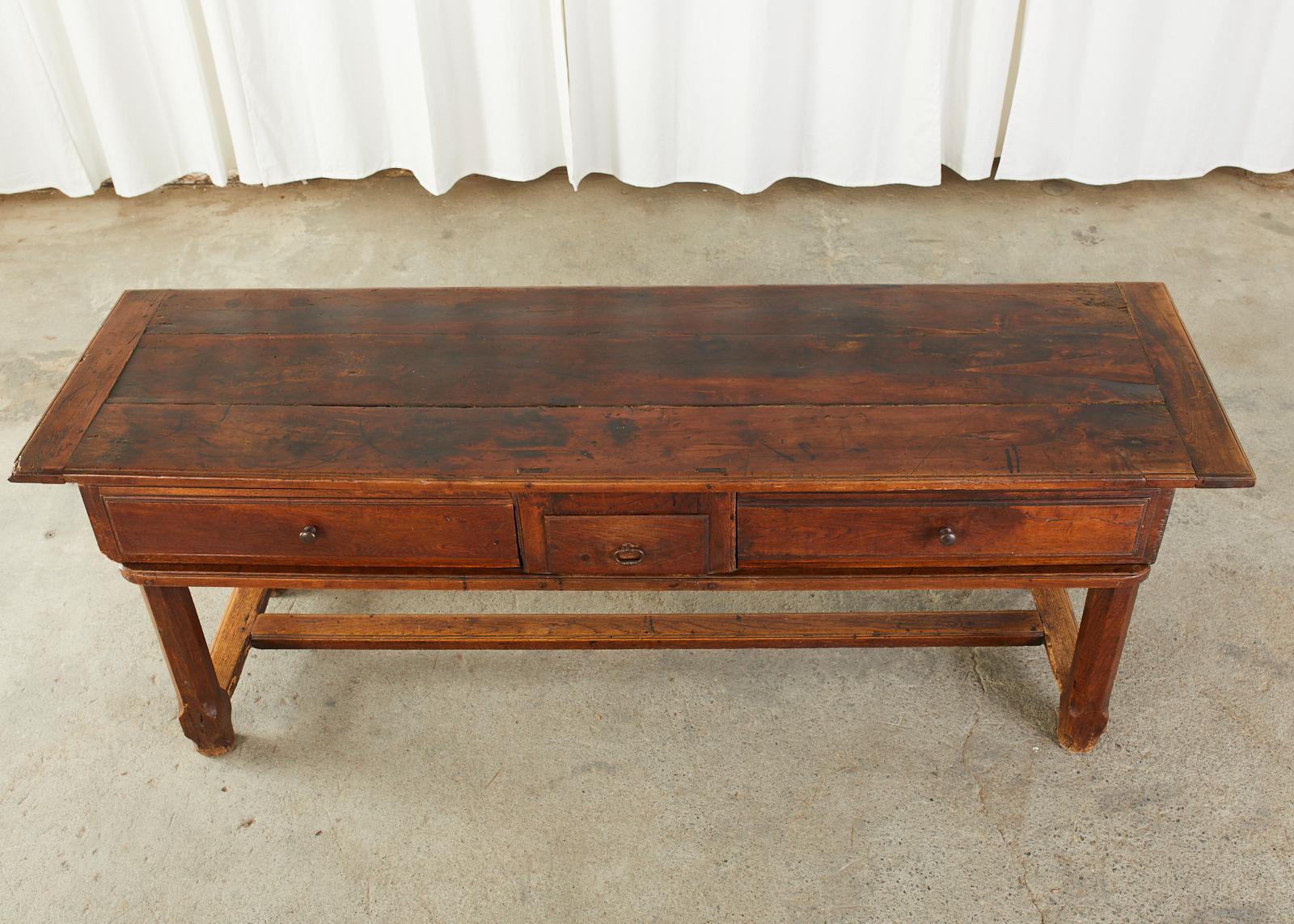 19th Century French Provincial Farmhouse Work Table or Console In Distressed Condition In Rio Vista, CA