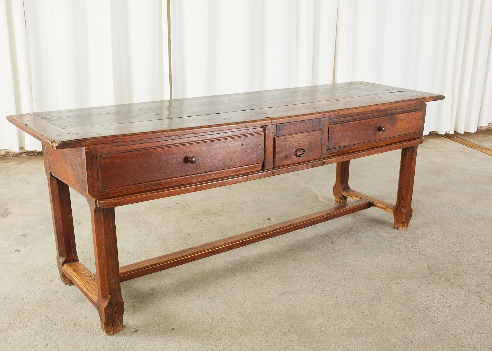 Brass 19th Century French Provincial Farmhouse Work Table or Console