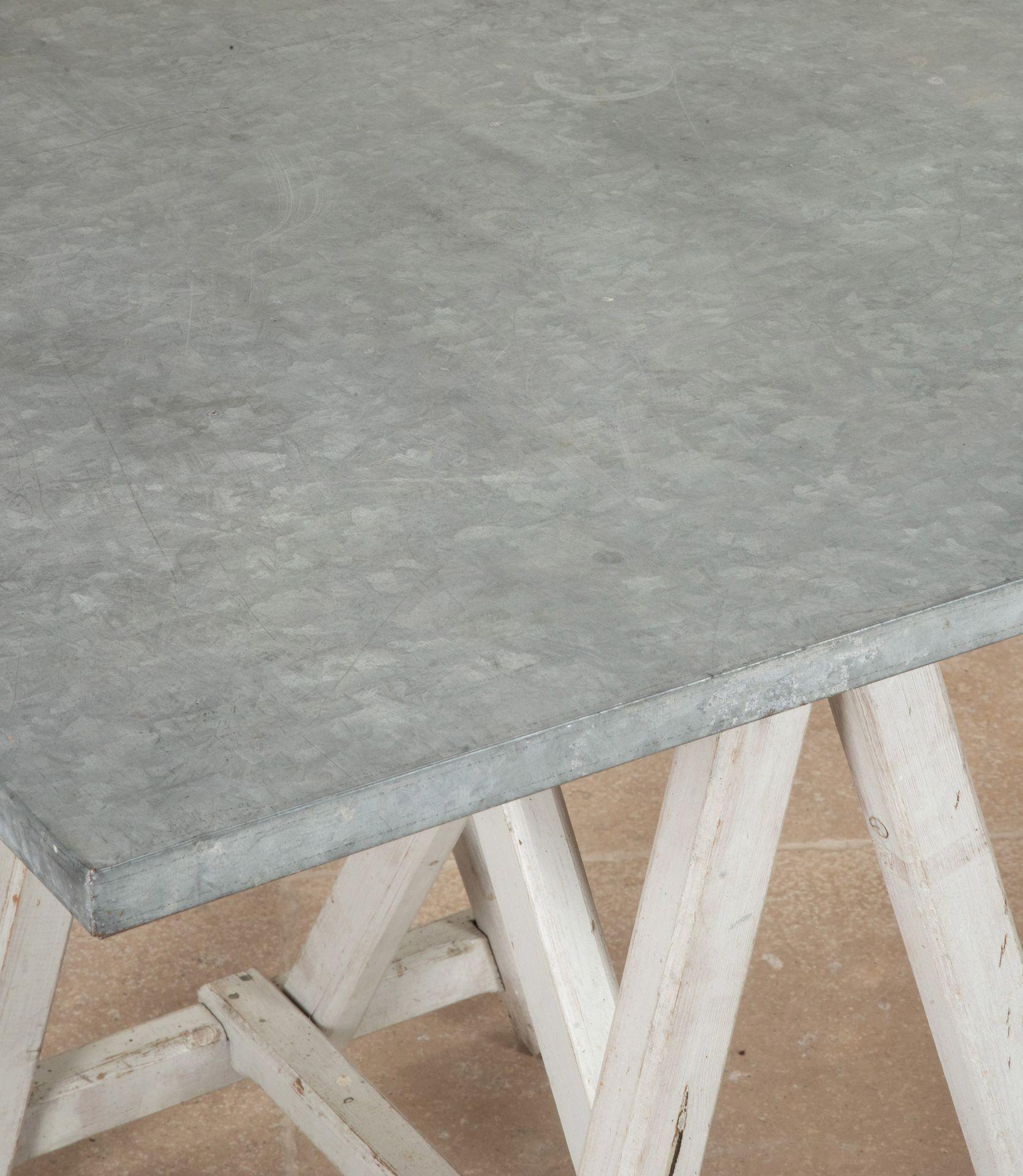 19th Century French Provincial Florists Trestle Table with Later Zinc Top For Sale 8