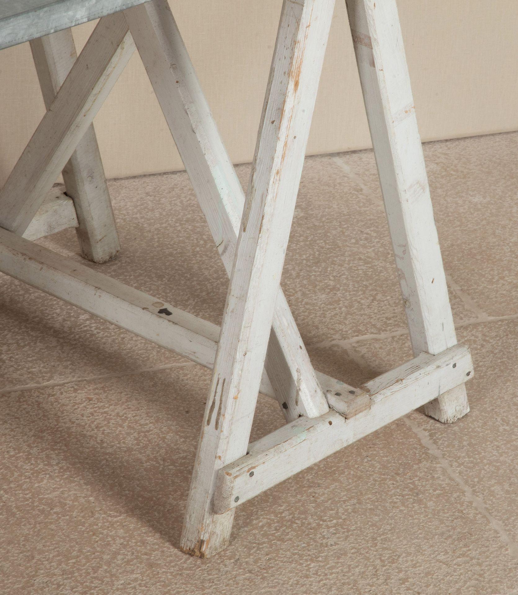 19th Century French Provincial Florists Trestle Table with Later Zinc Top For Sale 9