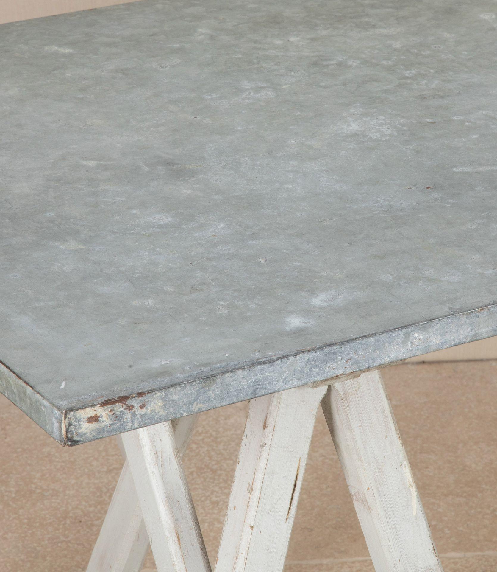 19th Century French Provincial Florists Trestle Table with Later Zinc Top For Sale 1