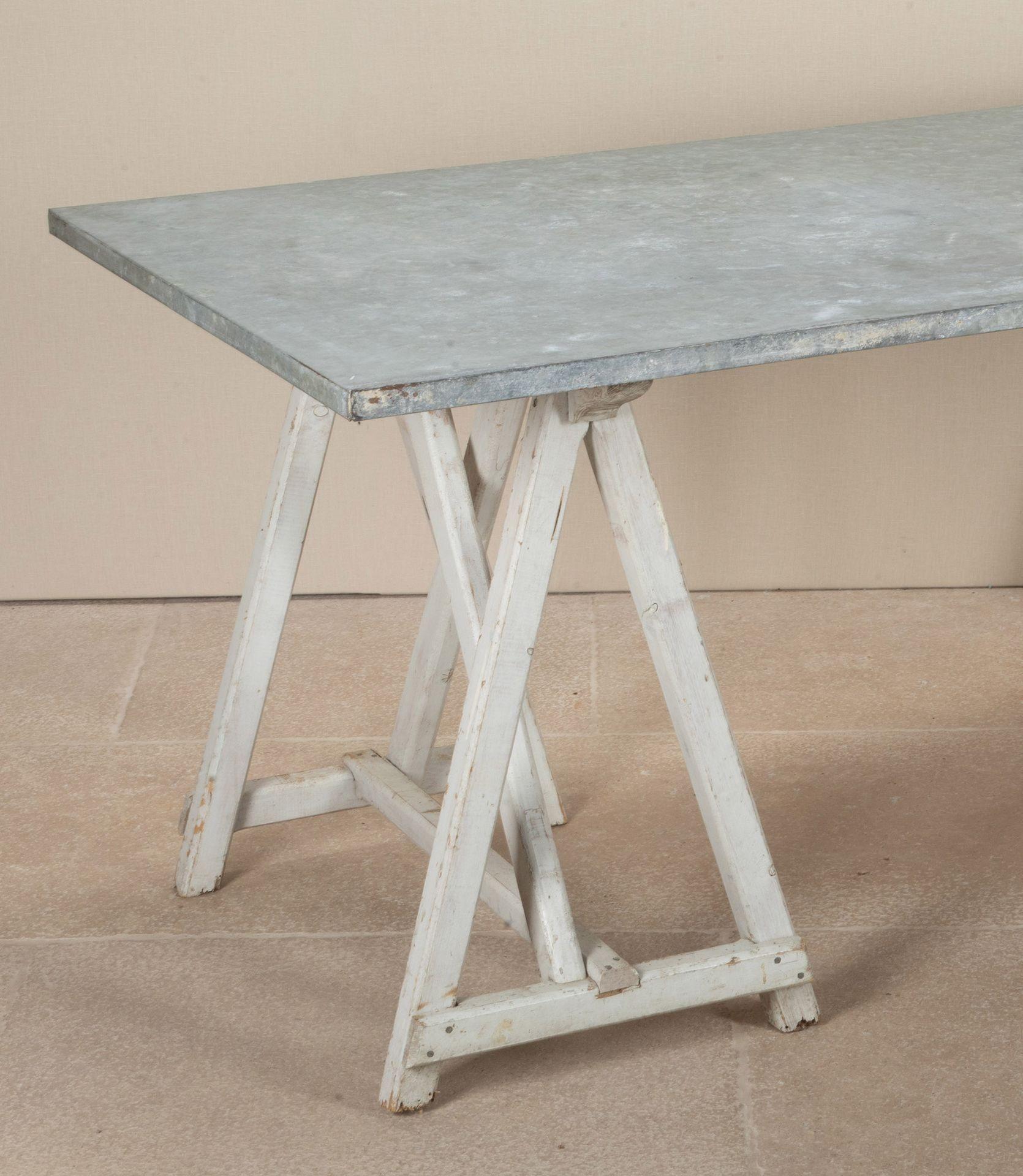 19th Century French Provincial Florists Trestle Table with Later Zinc Top For Sale 3