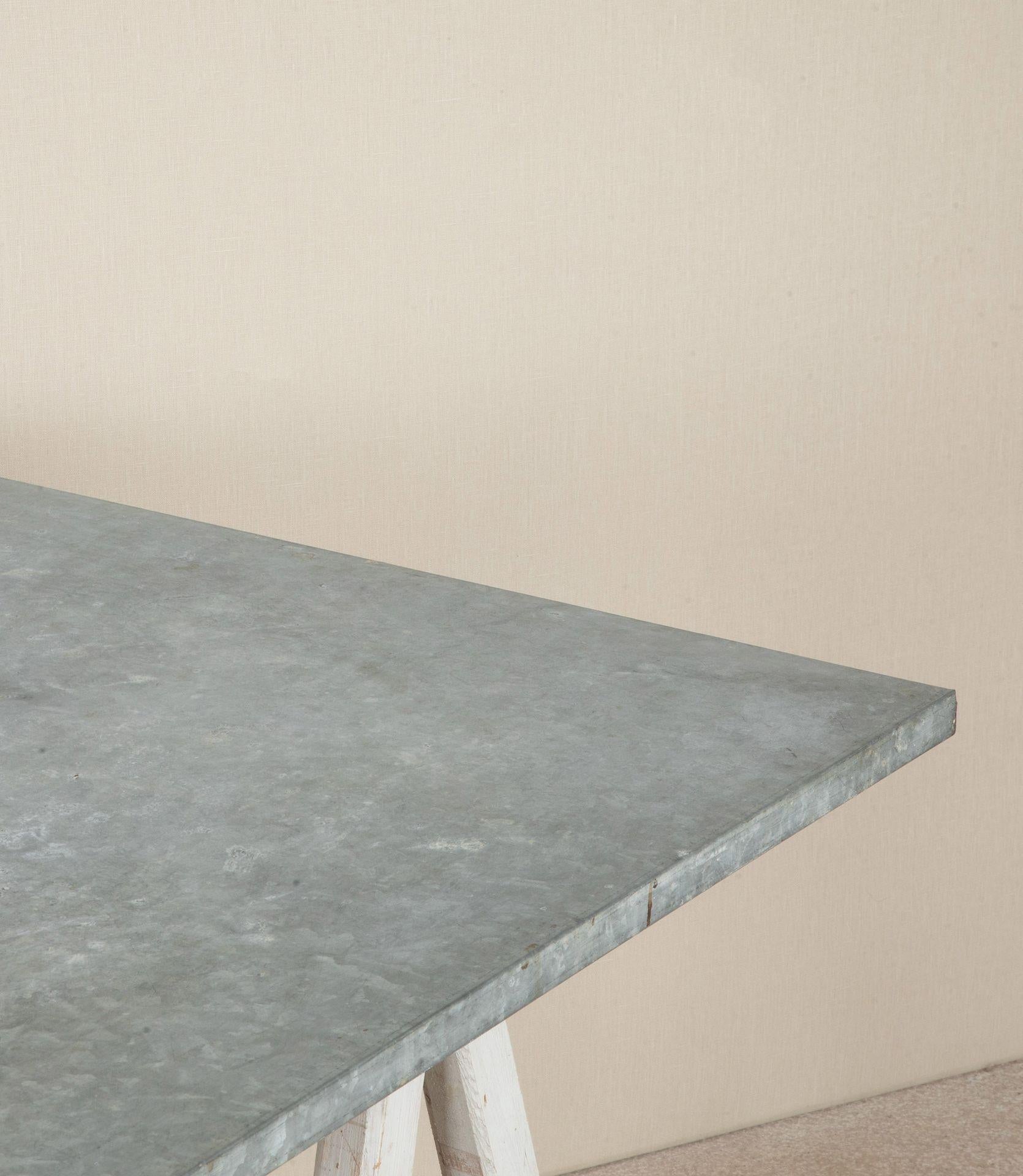 19th Century French Provincial Florists Trestle Table with Later Zinc Top For Sale 5