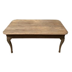 Mesa de comedor de madera de frutal provincial francesa del siglo XIX, mesa de granja antigua