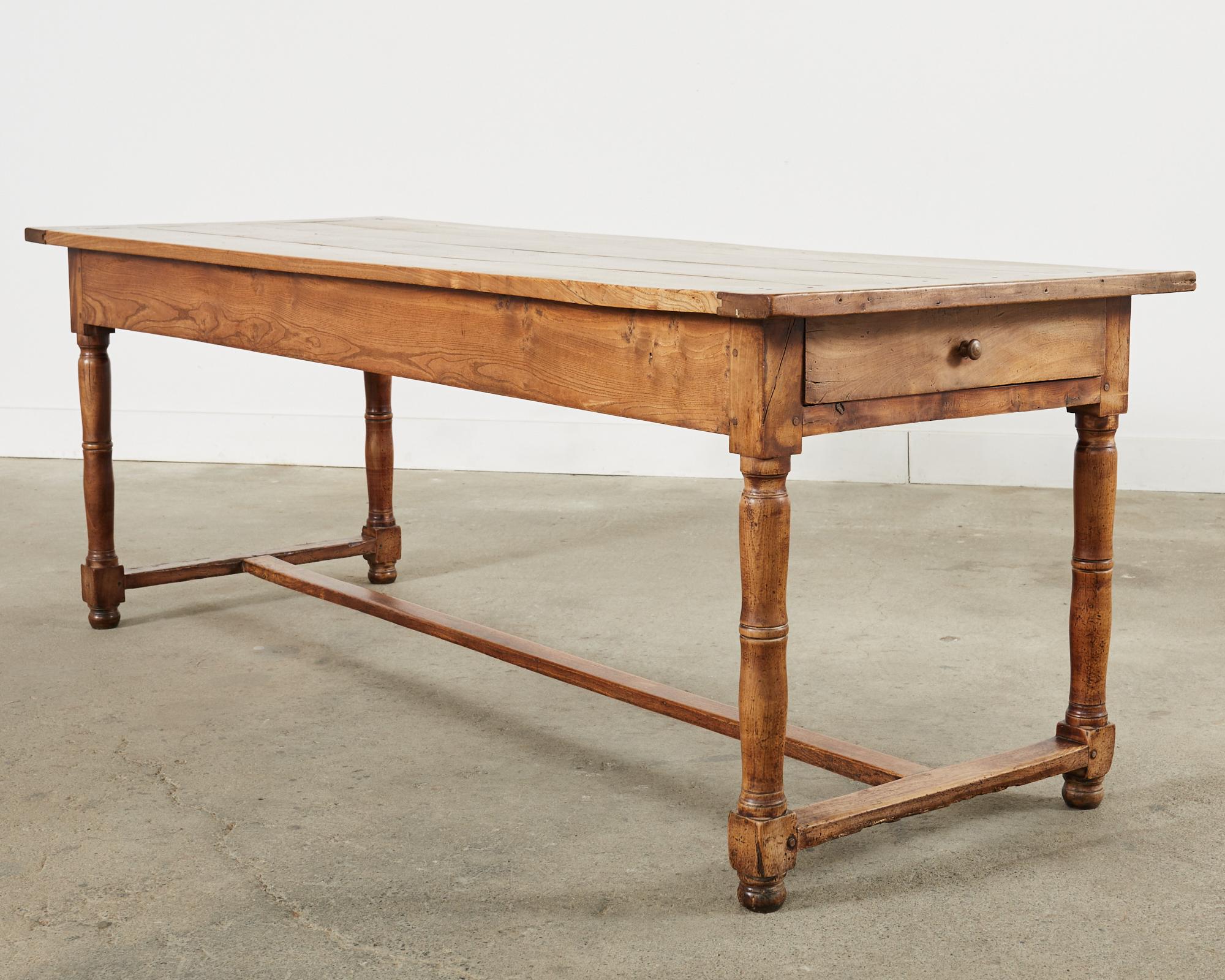 Hand-Crafted 19th Century French Provincial Fruitwood Farmhouse Trestle Dining Table  For Sale