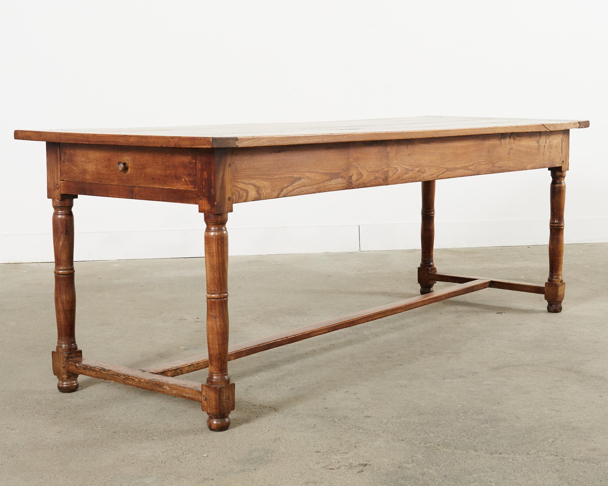 19th Century French Provincial Fruitwood Farmhouse Trestle Dining Table  For Sale 1