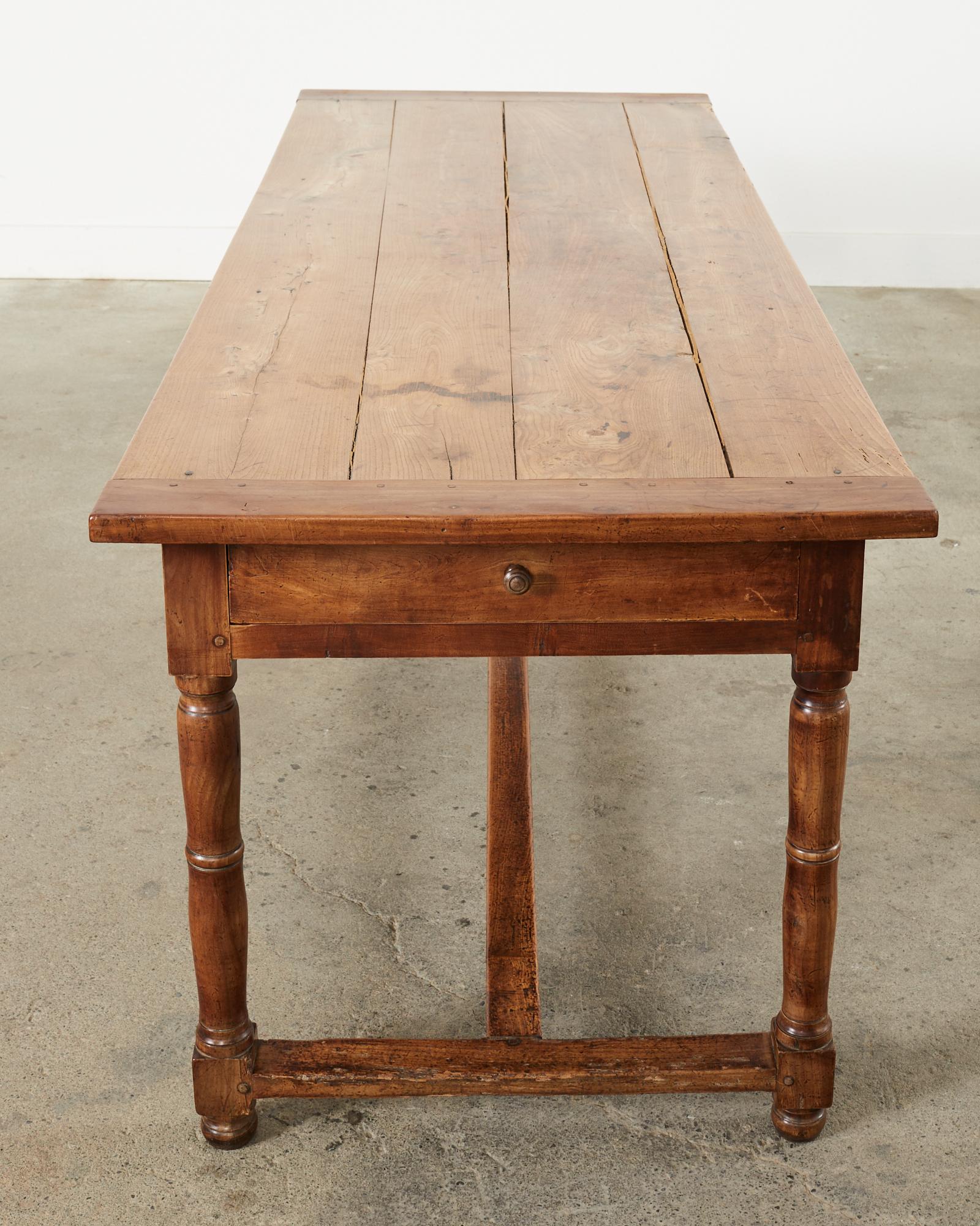 19th Century French Provincial Fruitwood Farmhouse Trestle Dining Table  For Sale 4