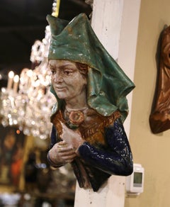 19th Century French Provincial Hand Painted Terracotta Woman Bust Sculpture