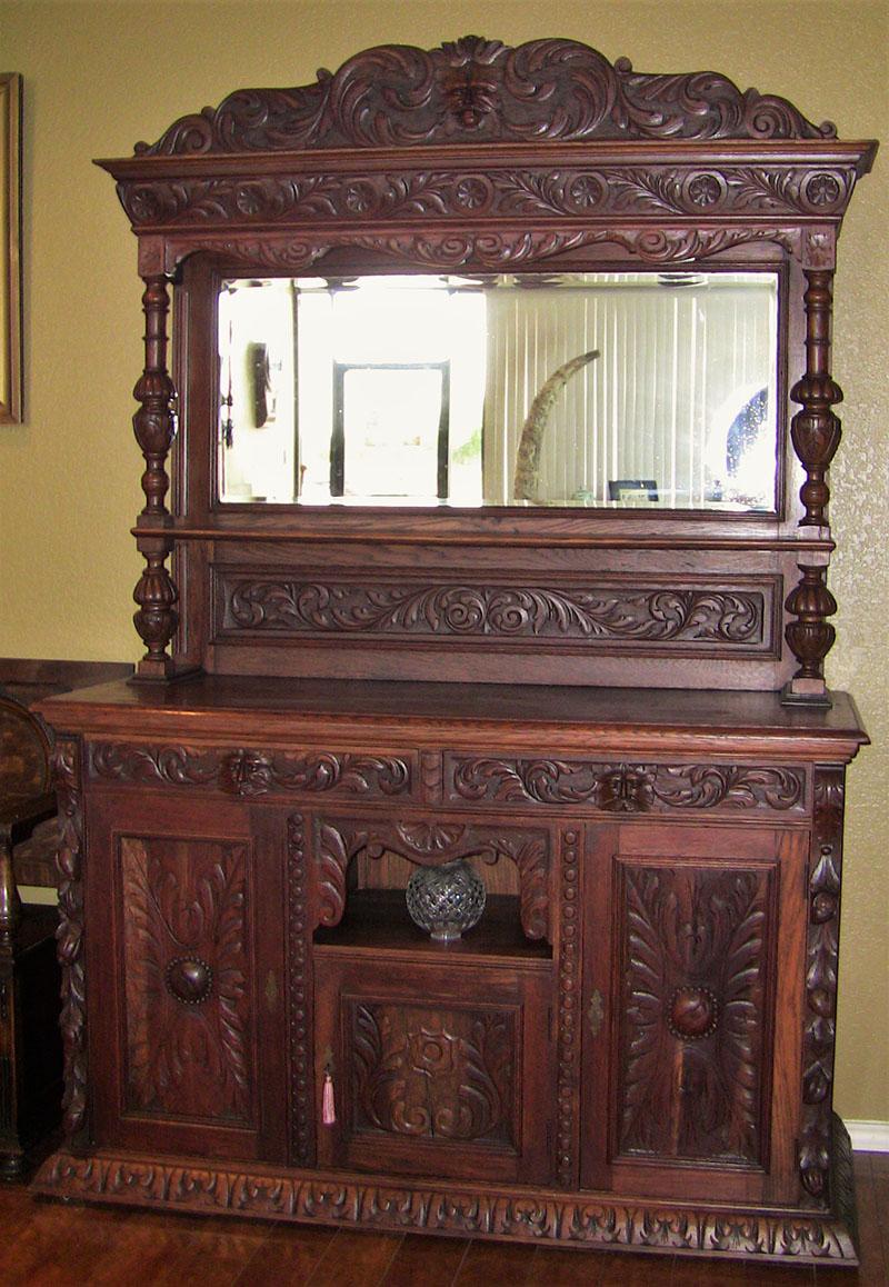 19th Century French Provincial Highly Carved Oak Dining Buffet In Excellent Condition In Dallas, TX