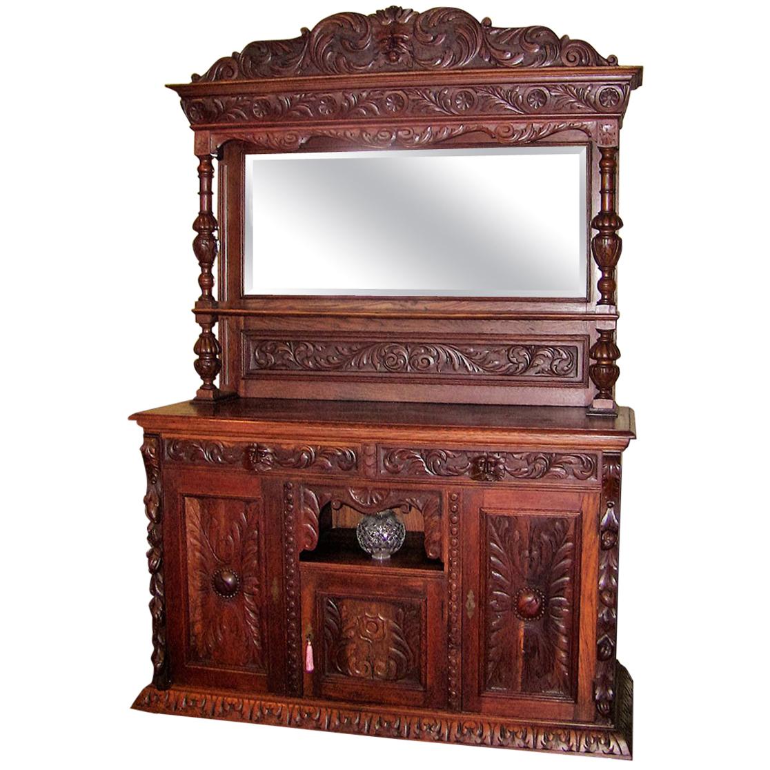 19th Century French Provincial Highly Carved Oak Dining Buffet