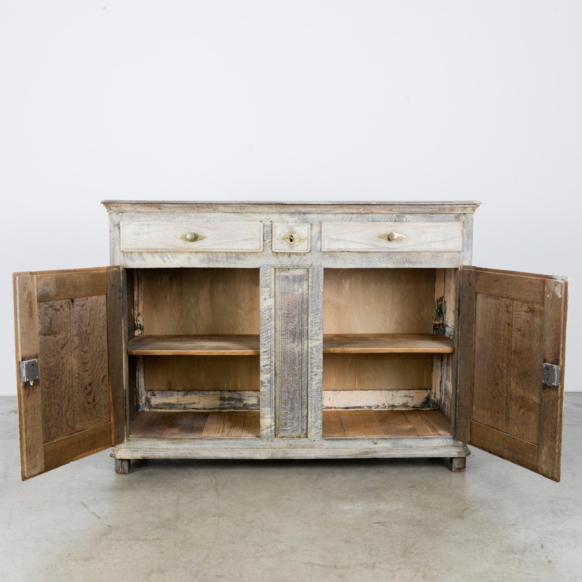 Brass 19th Century French Provincial Limed Oak Buffet