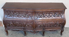 19th Century French Provincial Louis XV Carved Walnut Bombe Double Commode