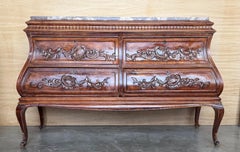 Commode double à bombe en noyer sculpté Louis XV, 19ème siècle