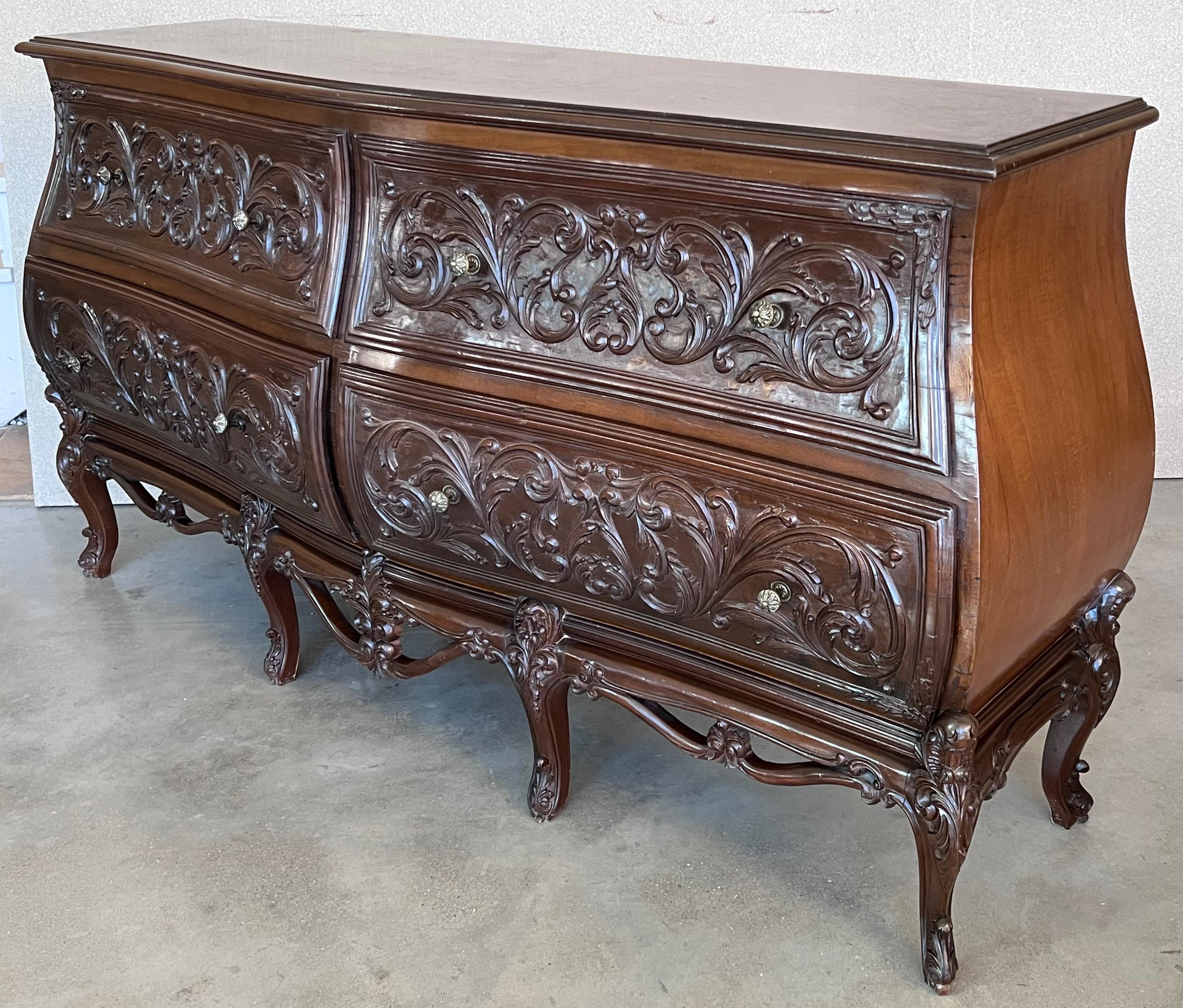 20th Century 19th Century French Provincial Louis XV Carved Walnut Bombe Double Commode For Sale