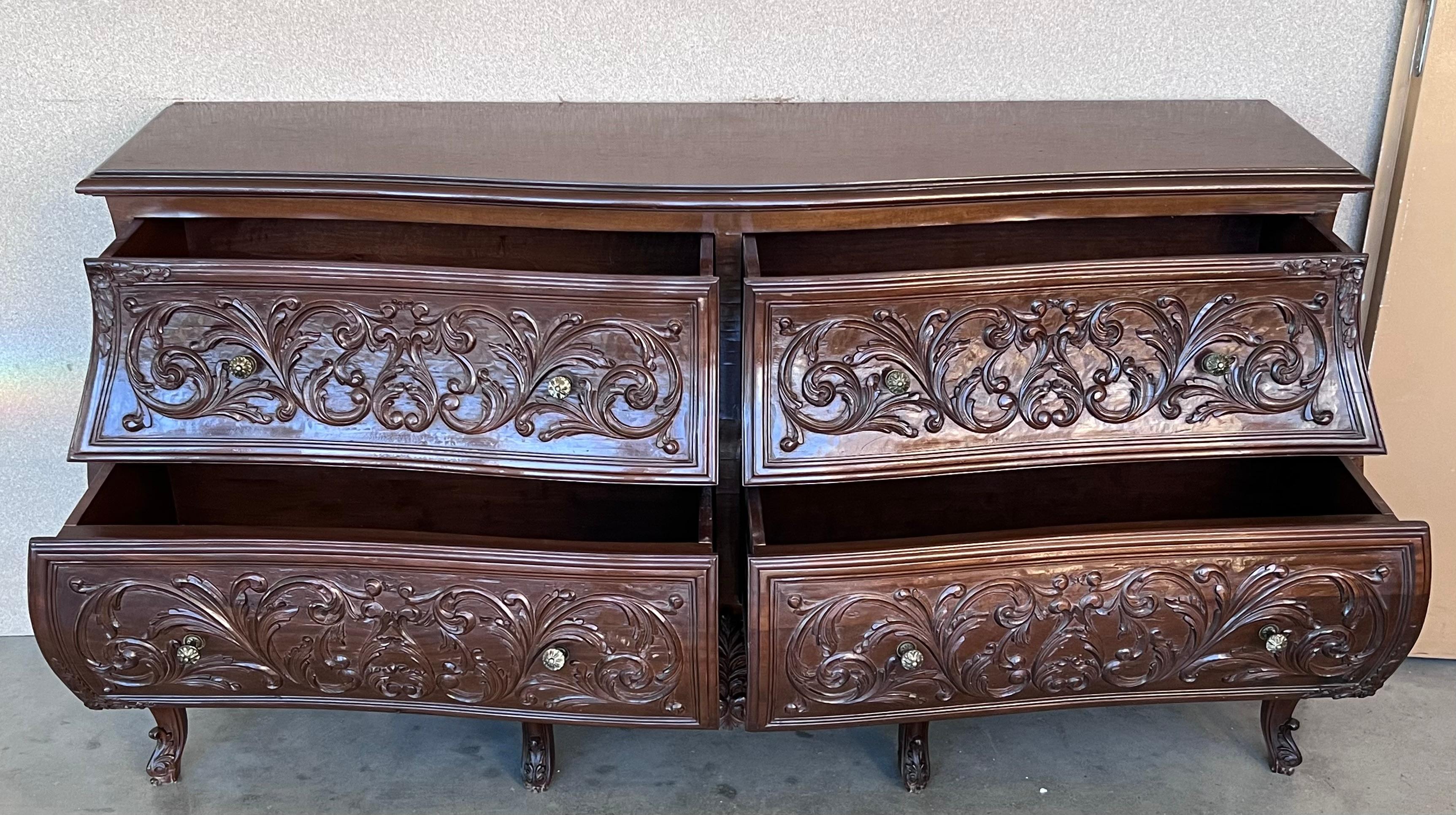 19th Century French Provincial Louis XV Carved Walnut Bombe Double Commode For Sale 2