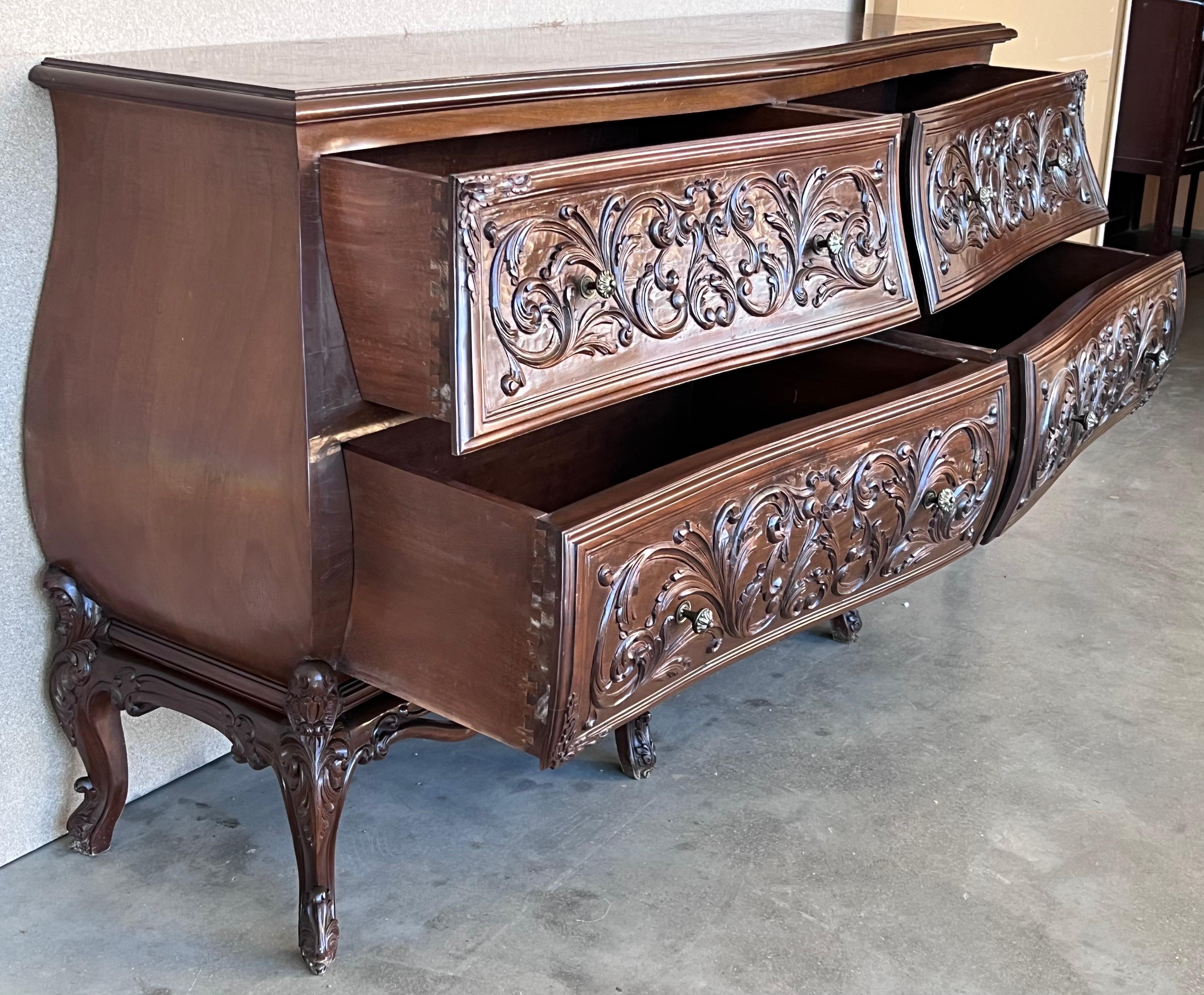 19th Century French Provincial Louis XV Carved Walnut Bombe Double Commode For Sale 3