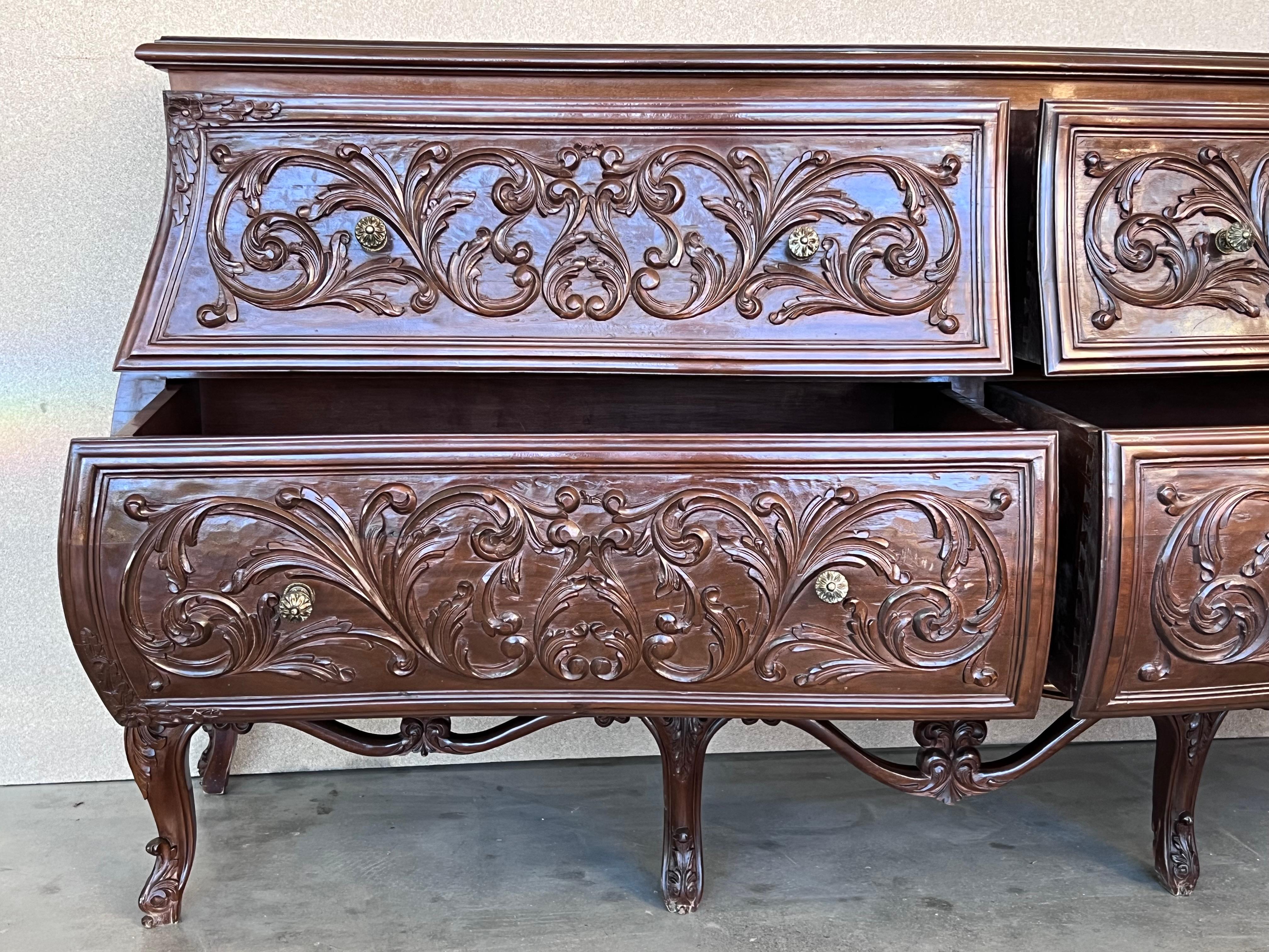 19th Century French Provincial Louis XV Carved Walnut Bombe Double Commode For Sale 4