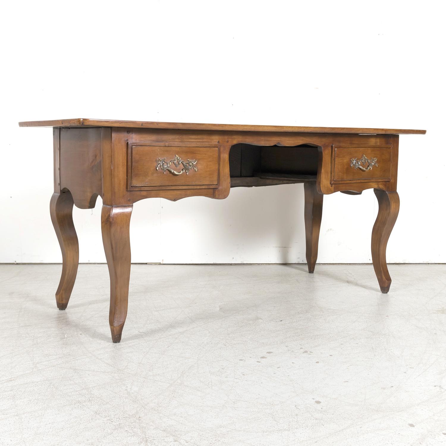 Late 19th Century 19th Century French Provincial Louis XV Style Cherry Bureau Plat or Writing Desk For Sale